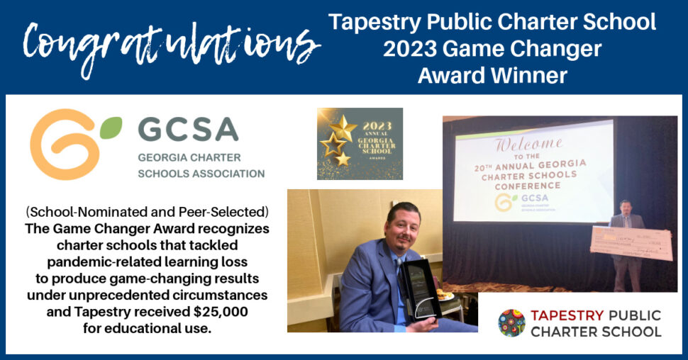 GCSA award winner to Tapestry so picture of man holding a big check and an award plaque